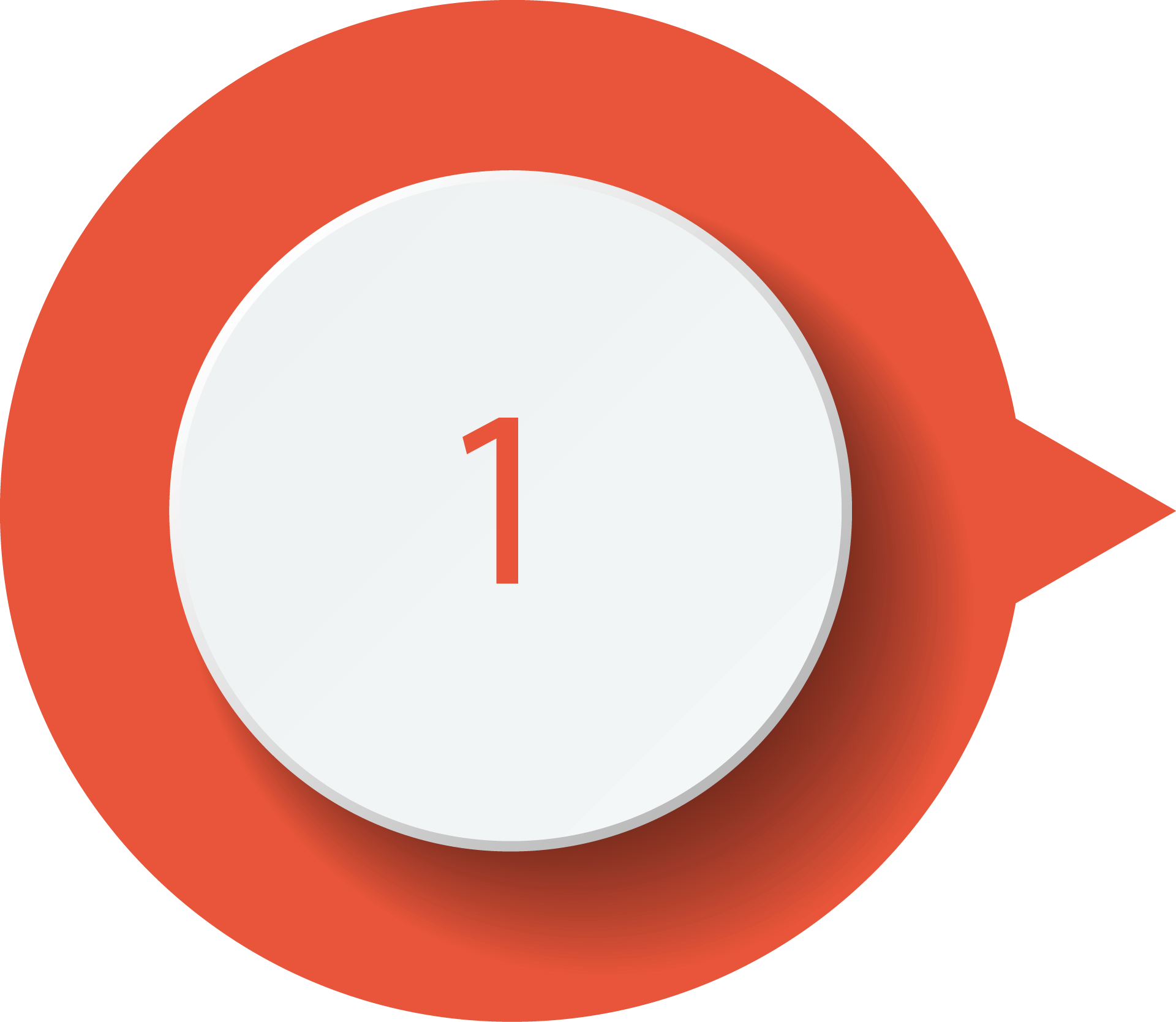 A circular white button with the number 1 is centered on an orange speech bubble background