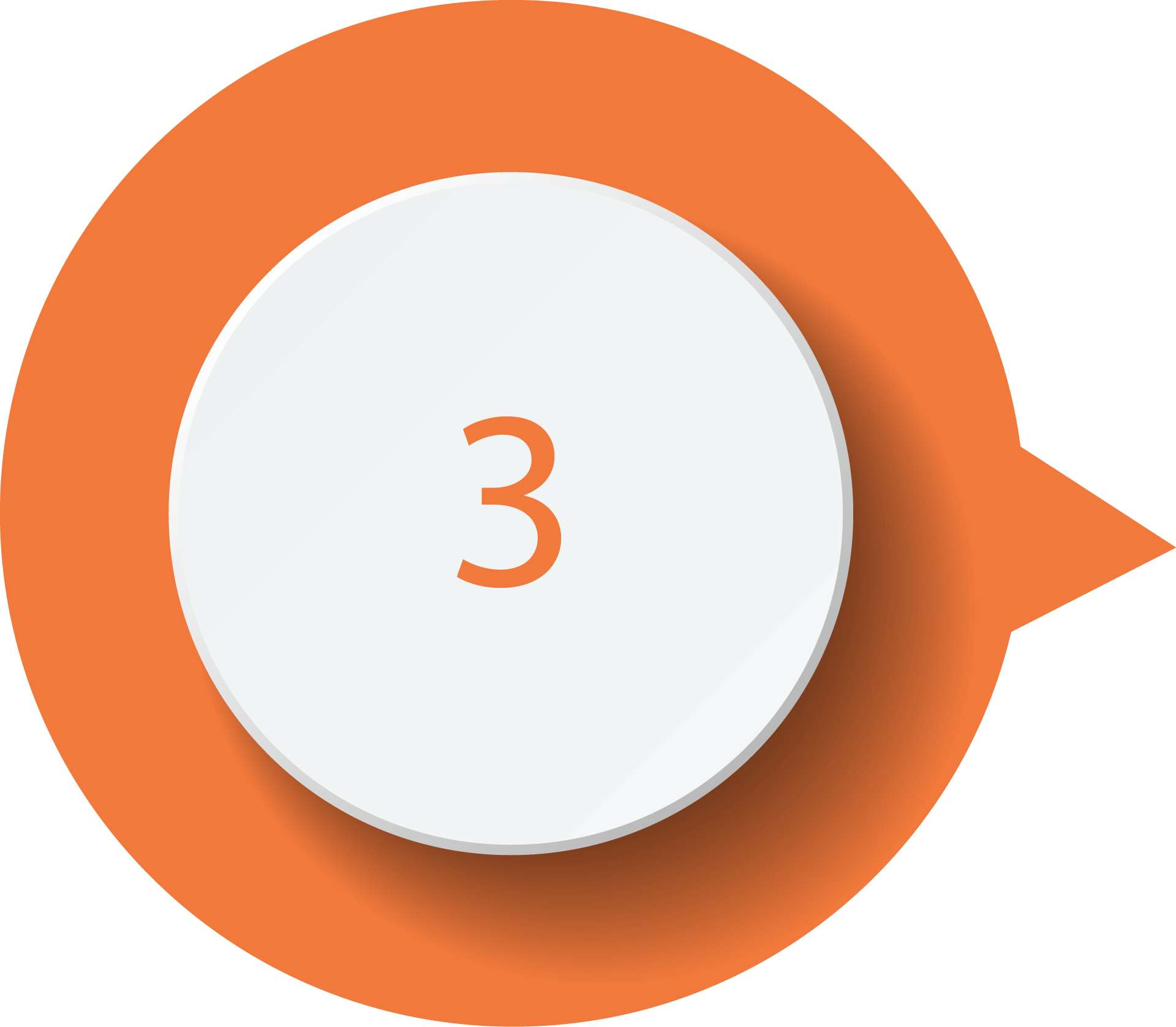 A circular white button with the number 3 is centered on an orange speech bubble background