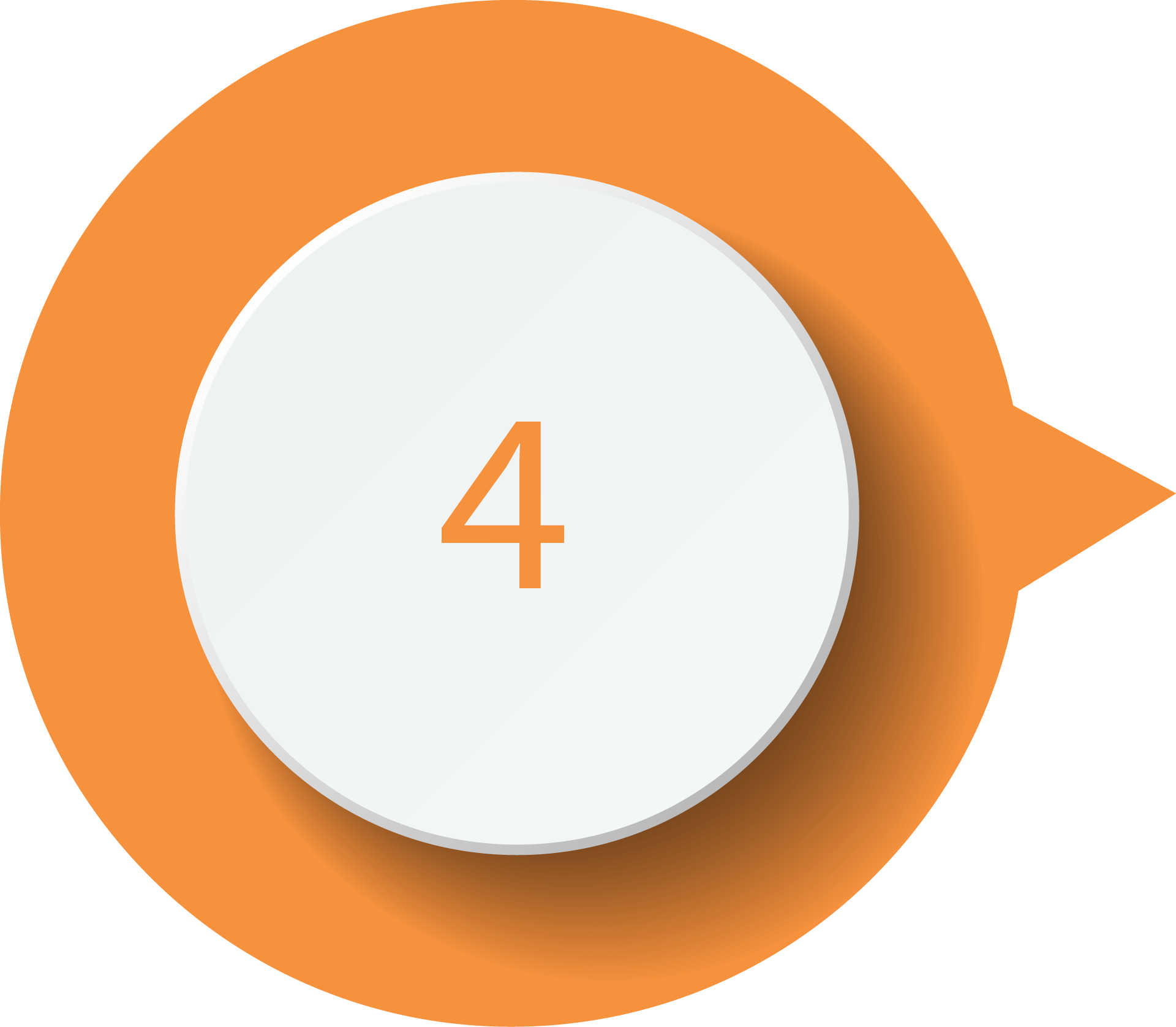 A circular white button with the number 4 is centered on an orange speech bubble background