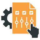 An icon depicts a hand adjusting sliders on a document with checkboxes, symbolizing configuration or customization settings, with a gear in the background